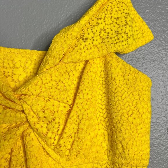 NWT Trina Turk Yellow Eyelet‎ Midi Dress Bow Detail Spaghetti Straps Size 0 - Picture 4 of 7